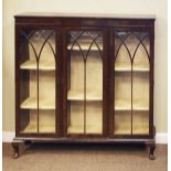 1930's period mahogany cabinet bookcase fitted nine shelves enclosed by three glazed doors and