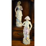 Pair of late 19th/early 20th Century Continental bisque porcelain figures depicting a gallant and