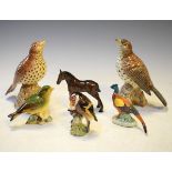 Two Beswick figures of Thrush No.2308, three other Beswick bird figures and a Beswick figure of a