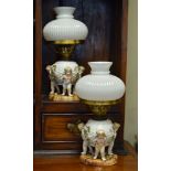 Pair of late 19th/early 20th Century Plaue On Havel porcelain oil lamps, now converted to