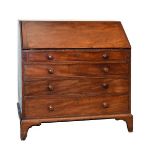 19th Century mahogany bureau, the fall flap opening to reveal a fitted interior with drawers and