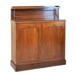 Victorian mahogany chiffonier, the raised back fitted an open shelf supported by turned pillars, the