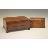 19th Century mahogany work box having ebonised stringing, hinged cover with drawer below and