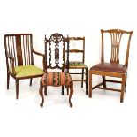 WITHDRAWN - Victorian walnut framed nursing chair, Edwardian mahogany and string inlaid elbow chair
