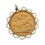 Gold Coin - Victorian sovereign, 1890 within a 9ct gold pendant mount Condition: