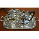 Early 20th Century silver plated four piece tea set and similar rectangular tray Condition: