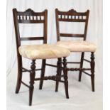 Pair of late 19th/early 20th Century stained beech bedroom chairs having upholstered buttoned