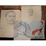 Folio of pictures and prints mainly by Nesta Jarman, primarily portraiture, together with sketch