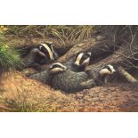 After Adrian Rigby - Two signed limited edition coloured prints - 'Otters' and 'Badgers', together