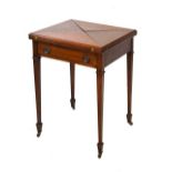 Early 20th Century mahogany envelope top card table, fitted one frieze drawer on square tapered