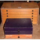 Advertising - 'Trylko' thread three drawer counter top chest, together with a beech cased six drawer