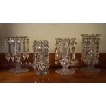 Four late 19th/early 20th Century clear cut glass lustre drop vases Condition: