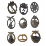 Collection of Third Reich badges, probably mainly restrikes including; Ground Assault badge,