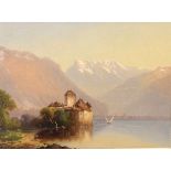 19th Century Continental School - Watercolour - Alpine lakeland view, unsigned, framed and glazed