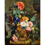 Oil on canvas - Still-life with flowers, framed Condition: