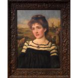 Early 20th Century English School - Oil on canvas - Portrait of a lady, signed with monogram M.J.