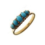 Five stone turquoise ring, the yellow metal shank stamped 9ct, size S Condition: