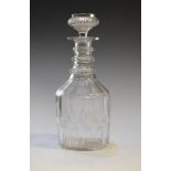 19th Century cut glass decanter and stopper having a three ring neck and a panel cut body Condition: