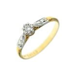 Diamond solitaire ring having diamond points to the shoulders, the shank stamped 18ct, size O½