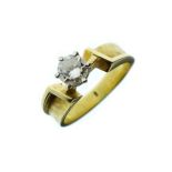 Diamond solitaire ring having an unmarked yellow metal modernist style shank, size K Condition: