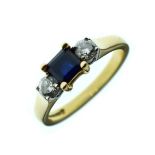 18ct gold diamond and sapphire three stone ring, size L Condition: