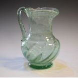 Green soda glass baluster shaped jug with etched decoration Condition: