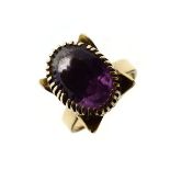 9ct gold ring set large oval amethyst, size O Condition: