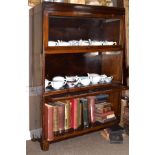 Mahogany and beech three tier sectional bookcase fitted two up-and-over doors and one open shelf