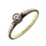 Diamond solitaire ring, the yellow metal shank stamped 18ct Platinum, size Q Condition: