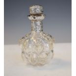 Victorian glass scent bottle having enamel foliate decoration, the enamel collar and stopper