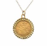 Gold Coins - George V half sovereign, 1914, in a loose pendant mount with chain Condition: