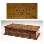 Advertising - Dewhurst's 'Sylko' Cotton - Early 20th Century oak haberdashers cotton reel box fitted