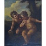 Late 18th/early 19th Century Italian School - Oil on canvas - Landscape with two putti, signed, 40cm