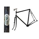 Pearson's Reynolds 531 steel racing cycle frame in black with yellow decals and gold highlights to