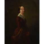 19th Century English School - Oil on canvas - Three quarter length portrait of a young lady