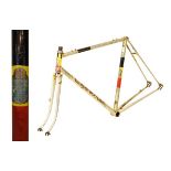 Claude Butler Reynolds 531 steel racing cycle frame in silver with later Belgium tricolour added,