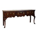 Good quality reproduction Georgian style mahogany crossbanded oak low dresser, fitted three drawers,