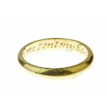 Posy ring, inscribed 'God Hath Me Sent My Harts Content', with a makers mark, of D section, 3.5mm