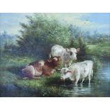 Henry Charles Bryant (1812-1890) - Oil on canvas - Cattle Watering, signed, 34.5cm x 44.5cm