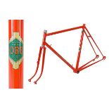 Hobbs of Barbican Reynolds 531 steel lugless finish racing cycle frame in red with gold decals