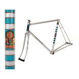 Claude Butler Reynolds 531 steel racing cycle frame in silver and turquoise with white decals and