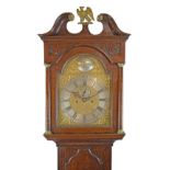 George III oak longcase clock by Jonathan Hornblower of Penryn, the hood with swan neck pediment,