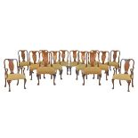 Set of fourteen Queen Anne style mahogany boardroom chairs, each having a stuffed seat and