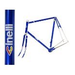 Cinelli Columbus 'SLX New' steel racing cycle frame in metallic blue with chrome lugs and chrome