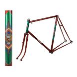 Carlton 'Longfellow' steel racing cycle frame in red and green with white decals, having