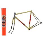 Don Farrell of Edgware, steel racing cycle frame in off-white and red having chrome head tube and