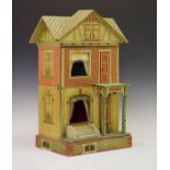 Early 20th Century German wooden framed dolls house having lithographed bricks walls and tiled roof,
