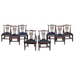 Set of eight George III mahogany Chippendale style dining chairs, possibly Irish, each with carved