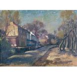 Giovanni Martino (American 1908-1998) - Oil on board - Landscape with houses and trees, signed, 23cm
