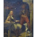 19th Century oil on panel - Tavern interior with figures and dog, 26cm x 21cm Condition: There is